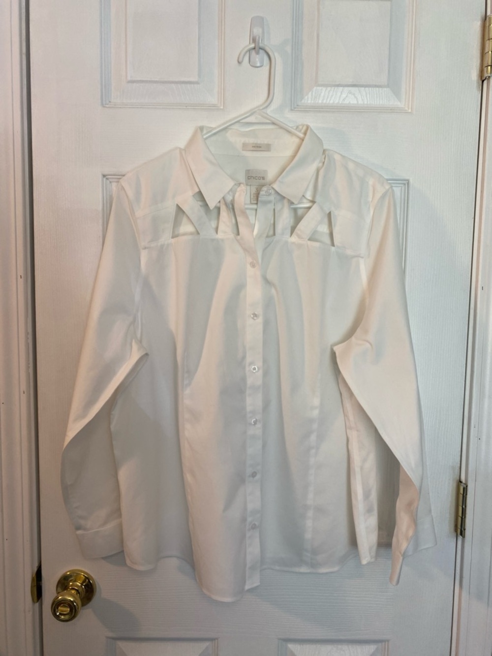 Chico's White Cotton Button up Blouse Sz3 16-18 XL Long Sleeve
